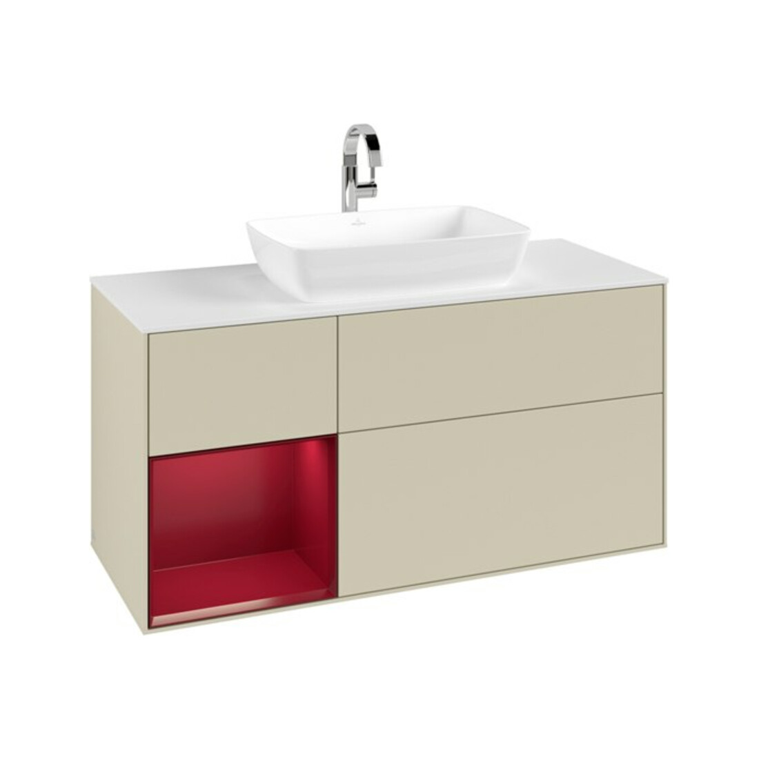 V&B Meuble sous lavabo Finion 120 cm, blanc mat, poignée profilée mate laquée, gris soie mate laquée