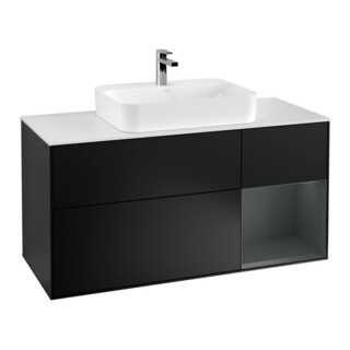 V&B Meuble sous lavabo Finion 120 cm, blanc mat, poignée rigide métal brillant, blanc mat laqué
