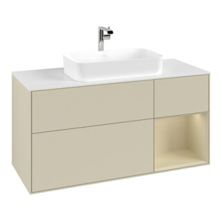 V&B Meuble sous-lavabo Finion 120 cm, blanc mat, poignée rouge satinée, laquée satinée