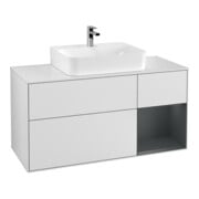 V&B Meuble sous lavabo Finion 120 cm, blanc mat, poignées en laiton, blanc laqué