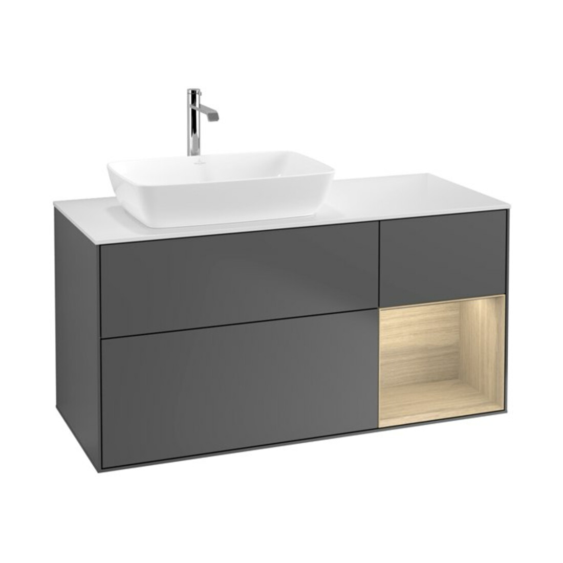 V&B Meuble sous-lavabo Finion 120 cm, blanc mat, porte à droite, anthracite mat