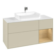 V&B Meuble sous lavabo Finion 120 cm, blanc mat, porte à droite, gris mat laqué
