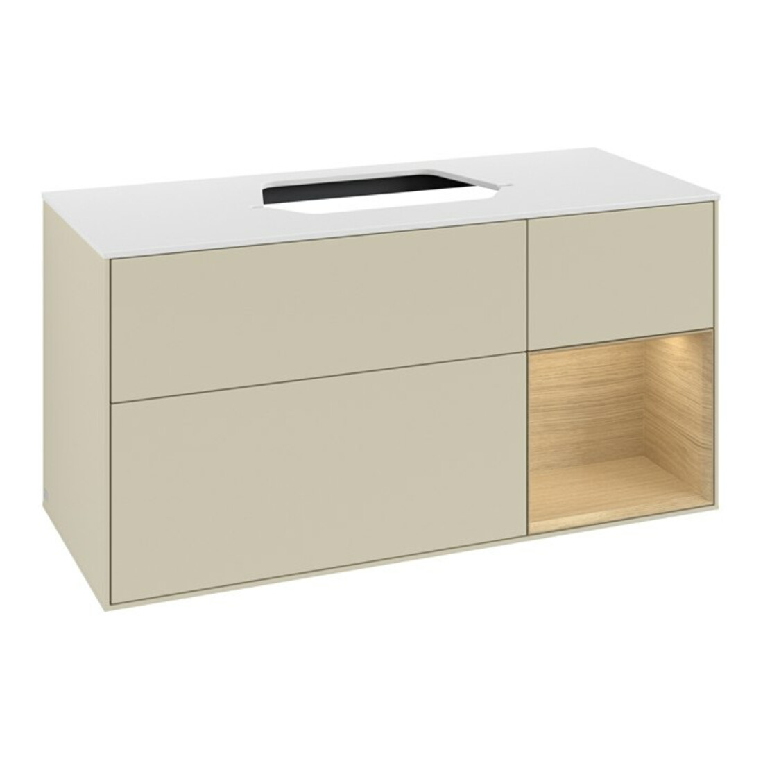 V&B Meuble sous lavabo Finion 120 cm, blanc mat, porte à droite, gris mat laqué