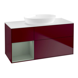V&B Meuble sous-lavabo Finion 120 cm, blanc mat, porte à droite, laqué, poignée métal
