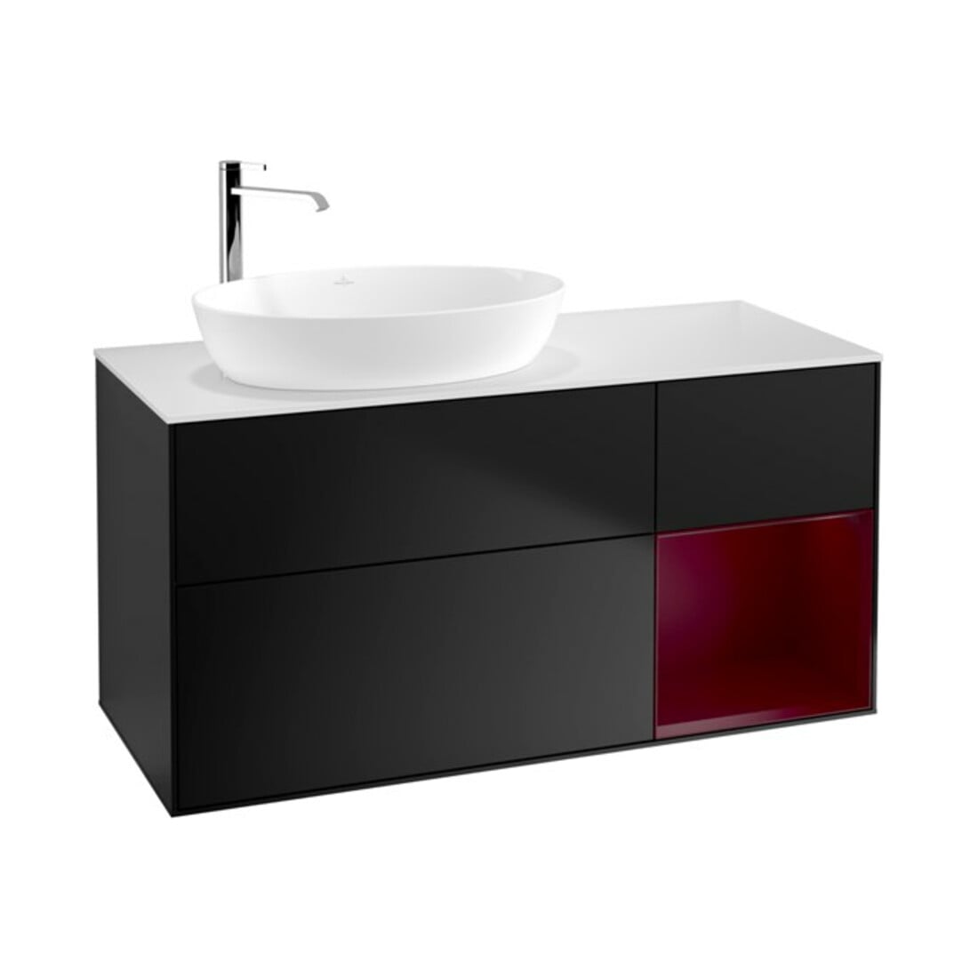 V&B Meuble sous-lavabo Finion 120 cm, blanc mat, porte à fermeture douce, bleu mat