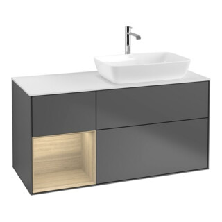 V&B Meuble sous lavabo Finion 120 cm, blanc mat, porte battante, anthracite mat