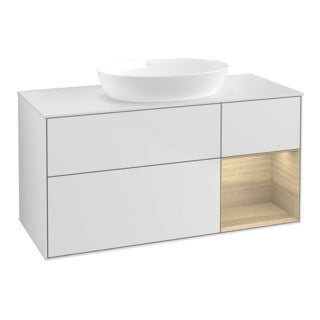 V&B Meuble sous lavabo Finion 120 cm, blanc mat, porte battante, blanc mat laqué
