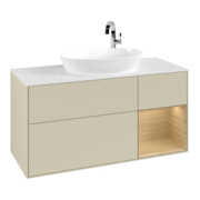 V&B Meuble sous-lavabo Finion 120 cm, blanc mat, porte battante, poignée argent mat laquée-3