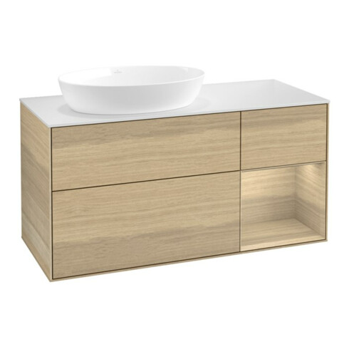 V&B Meuble sous lavabo Finion 120 cm, blanc mat, porte battante, porte battante