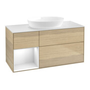 V&B Meuble sous lavabo Finion 120 cm, blanc mat, porte blanche laquée, poignée aluminium venetian