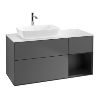 V&B Meuble sous lavabo Finion 120 cm, blanc mat, porte bleue mate laquée, anthracite mat