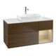 V&B Meuble sous lavabo Finion 120 cm, blanc mat, porte droite, noyer veinée-1