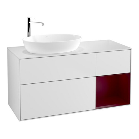 V&B Meuble sous-lavabo Finion 120 cm, blanc mat, porte en verre mat laqué, blanc mat laqué