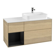 V&B Meuble sous lavabo Finion 120 cm, blanc mat, porte gauche, bleu mat laqué, ouverture à pousser