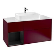 V&B Meuble sous lavabo Finion 120 cm, blanc mat, porte gauche, bleu mat, poignée métal