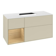 V&B Meuble sous lavabo Finion 120 cm, blanc mat, porte gauche, gris mat laqué