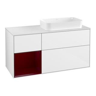 V&B Meuble sous lavabo Finion 120 cm, blanc mat, porte gauche Peo, blanc brillant Lac