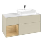 V&B Meuble sous lavabo Finion 120 cm, blanc mat, porte gauche, poignée ven, gris moyen laqué-3