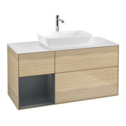 V&B Meuble sous-lavabo Finion 120 cm, blanc mat, porte médiane laquée, poignée ven