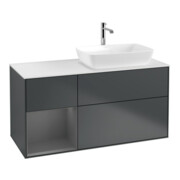 V&B Meuble sous lavabo Finion 120 cm, blanc mat, rangée A mat laqué, médium bleu mat laqué