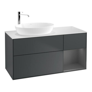 V&B Meuble sous-lavabo Finion 120 cm, blanc mat, rangée A mat laqué, médium bleu mat laqué