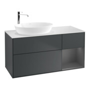 V&B Meuble sous-lavabo Finion 120 cm, blanc mat, rangée A mat laqué, médium bleu mat laqué-1