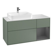 V&B Meuble sous lavabo Finion 120 cm, blanc mat, rangement arrière, olivier mat laqué