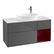 V&B Meuble sous lavabo Finion 120 cm, blanc mat, rangement avec laque, anthracite mat