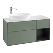 V&B Meuble sous lavabo Finion 120 cm, blanc mat, rangement bleu mat laqué, olivier mat laqué