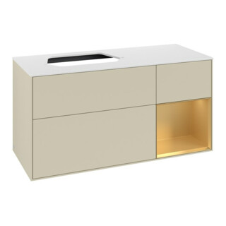 V&B Meuble sous lavabo Finion 120 cm, blanc mat, rangement droit, gris mat laqué