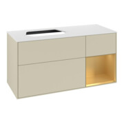 V&B Meuble sous lavabo Finion 120 cm, blanc mat, rangement droit, gris mat laqué