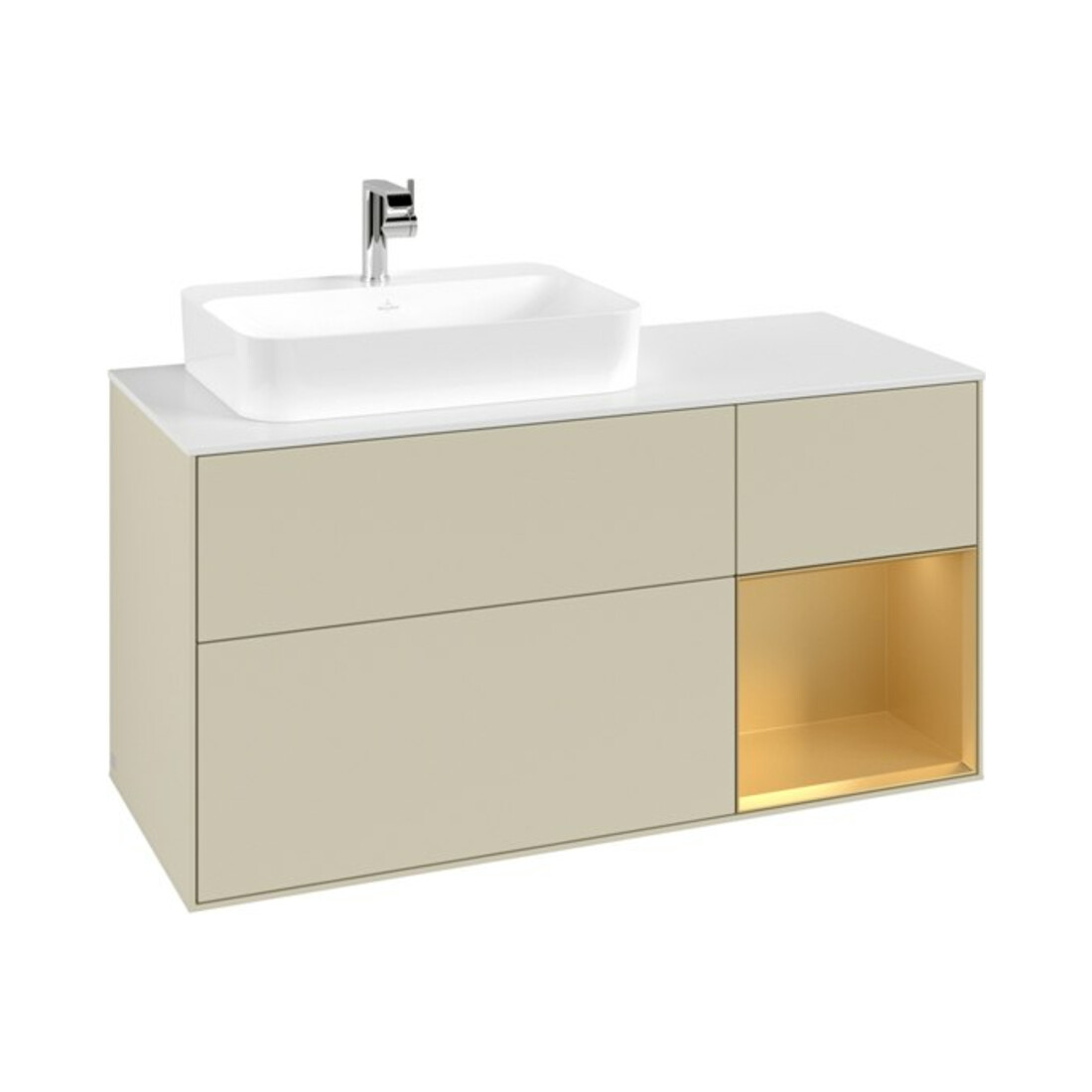 V&B Meuble sous lavabo Finion 120 cm, blanc mat, rangement droit, gris mat laqué