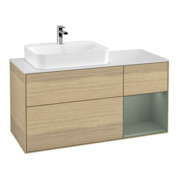 V&B Meuble sous lavabo Finion 120 cm, blanc mat, rangement droit, olivier mat, laqué, ouverture à pression