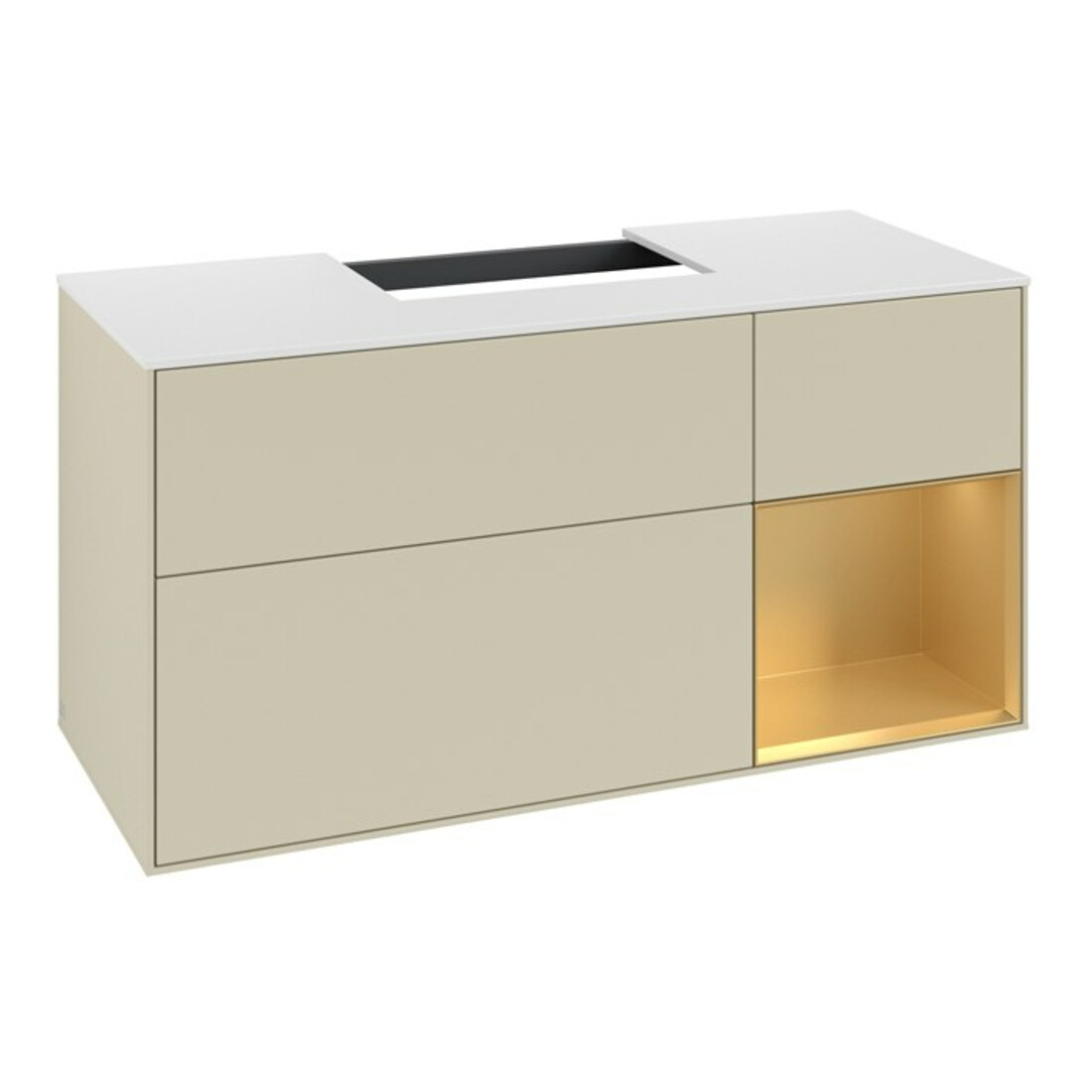 V&B Meuble sous lavabo Finion 120 cm, blanc mat, rangement droit, poignée grise mate laquée