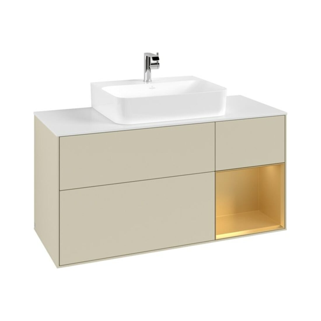 V&B Meuble sous lavabo Finion 120 cm, blanc mat, rangement droit, poignée grise mate laquée