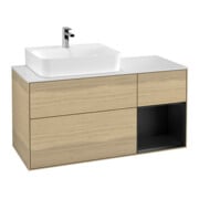 V&B Meuble sous lavabo Finion 120 cm, blanc mat, rangement droite, bleu mat laqué, poignée ouverte