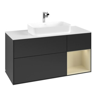 V&B Meuble sous lavabo Finion 120 cm, blanc mat, rangement gris mat, blanc mat laqué