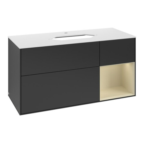 V&B Meuble sous lavabo Finion 120 cm, blanc mat, rangement gris mat, blanc mat laqué