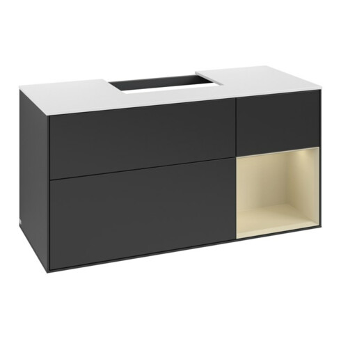 V&B Meuble sous lavabo Finion 120 cm, blanc mat, rangement gris mat, laqué bleu mat