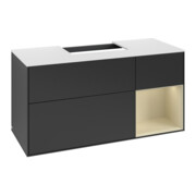 V&B Meuble sous lavabo Finion 120 cm, blanc mat, rangement gris mat, laqué bleu mat