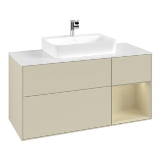 V&B Meuble sous lavabo Finion 120 cm, blanc mat, rangement gris mat Laque, gris mat Laque