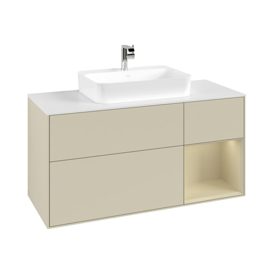 V&B Meuble sous lavabo Finion 120 cm, blanc mat, rangement gris mat Laque, gris mat Laque