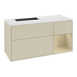 V&B Meuble sous lavabo Finion 120 cm, blanc mat, rangement gris mat Laque, gris mat Laque