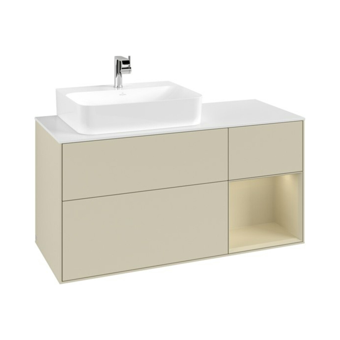 V&B Meuble sous lavabo Finion 120 cm, blanc mat, rangement gris mat Laque, gris mat Laque