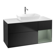 V&B Meuble sous lavabo Finion 120 cm, blanc mat, rangement huile mat, bleu mat