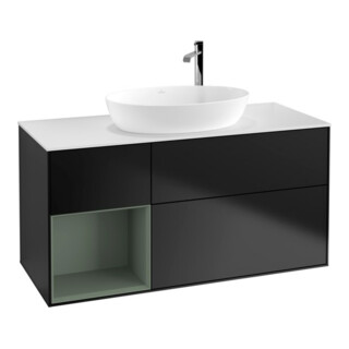 V&B Meuble sous lavabo Finion 120 cm, blanc mat, rangement huilé mat laqué, bleu mat laqué