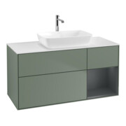 V&B Meuble sous lavabo Finion 120 cm, blanc mat, rangement médium mat laqué, olivier mat laqué