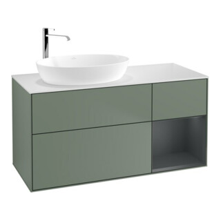 V&B Meuble sous lavabo Finion 120 cm, blanc mat, rangement médium mat laqué, olivier mat laqué