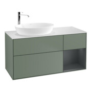 V&B Meuble sous lavabo Finion 120 cm, blanc mat, rangement médium mat laqué, olivier mat laqué