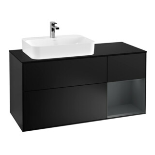 V&B Meuble sous lavabo Finion 120 cm, blanc mat, rangement miroir blanc mat laqué